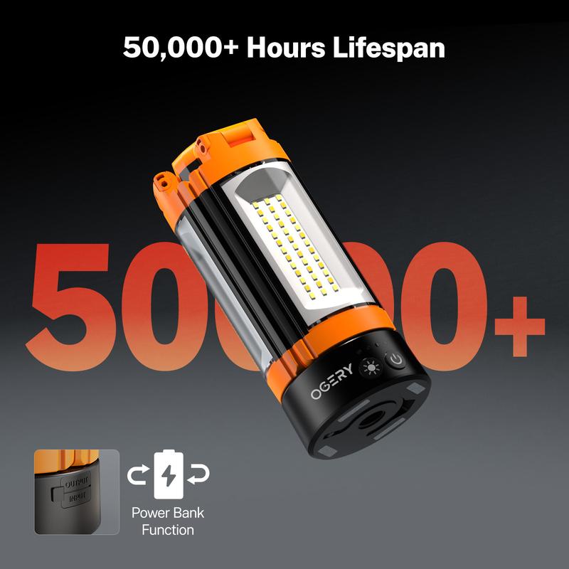 OGERY Rechargeable 10000mAh Camping Light with Detachable Tripod ( 1.75 to 6.5 Feet ), 2200 Lumens Cordless Dimmable Work Light & Emergency Light Outdoor Hiking Gear
