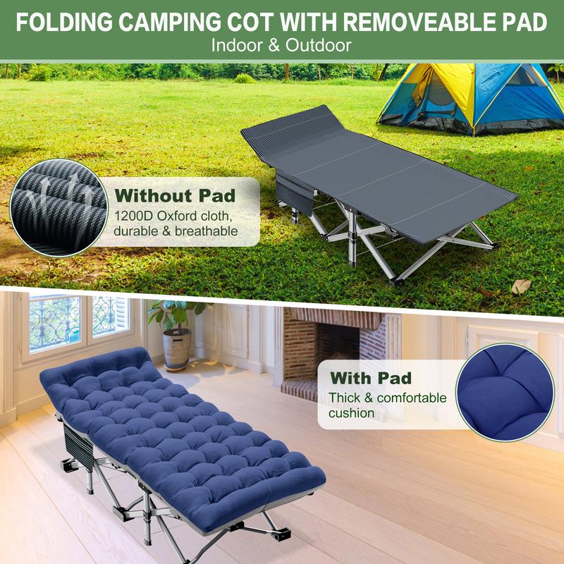 Naudacaa Folding Camping Cot with 2-Sided Mattress – Heavy-Duty, Portable Guest Bed for Camping, Travel, Outdoor & Indoor Use, Supports up to 880 lbs Blue