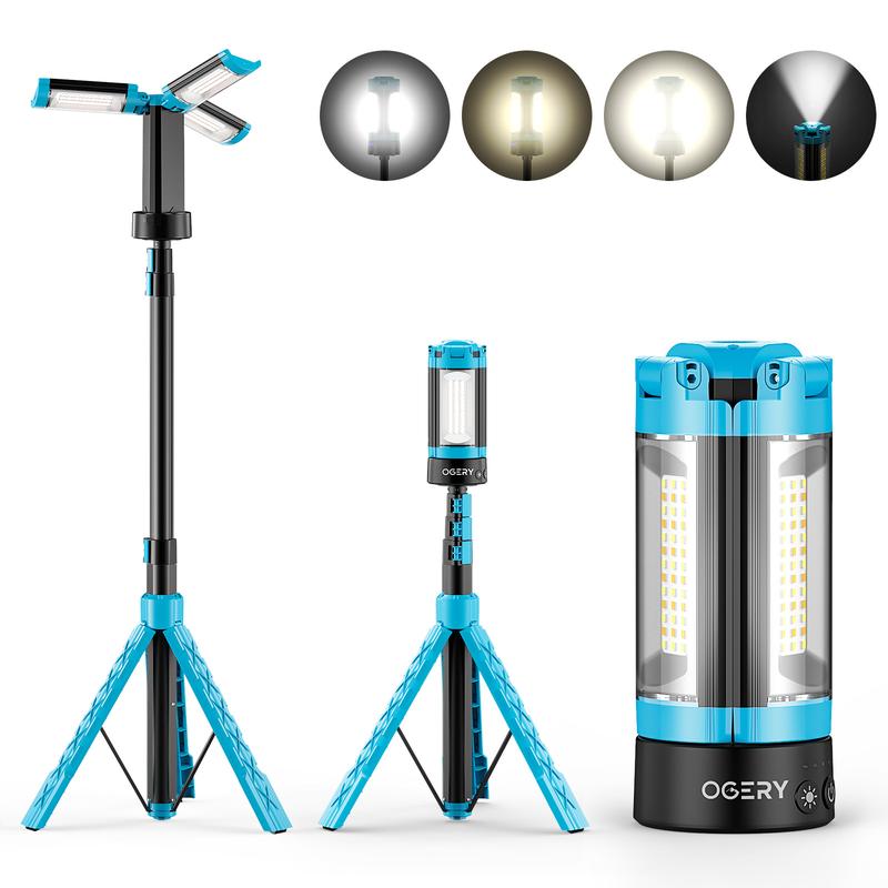 OGERY Rechargeable 10000mAh Camping Light with Detachable Tripod ( 1.75 to 6.5 Feet ), 2200 Lumens Cordless Dimmable Work Light & Emergency Light Outdoor Hiking Gear