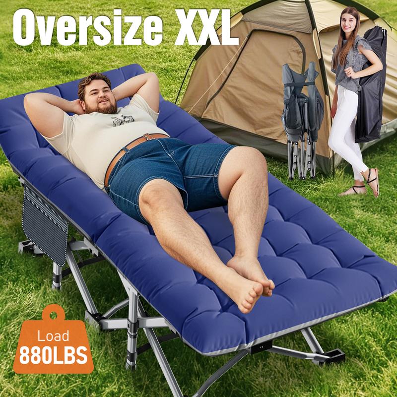 Naudacaa Folding Camping Cot with 2-Sided Mattress – Heavy-Duty, Portable Guest Bed for Camping, Travel, Outdoor & Indoor Use, Supports up to 880 lbs Blue