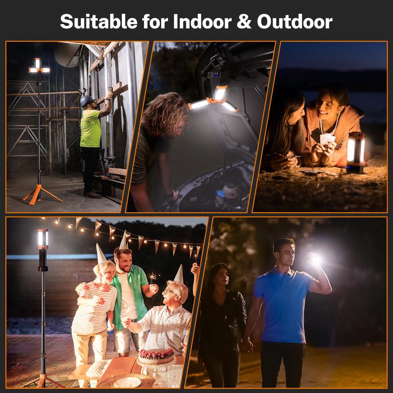 OGERY Rechargeable 10000mAh Camping Light with Detachable Tripod ( 1.75 to 6.5 Feet ), 2200 Lumens Cordless Dimmable Work Light & Emergency Light Outdoor Hiking Gear