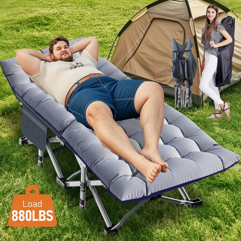 Naudacaa Folding Camping Cot with 2-Sided Mattress – Heavy-Duty, Portable Guest Bed for Camping, Travel, Outdoor & Indoor Use, Supports up to 880 lbs Blue