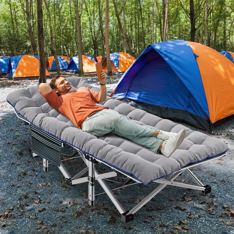 Naudacaa Folding Camping Cot with 2-Sided Mattress – Heavy-Duty, Portable Guest Bed for Camping, Travel, Outdoor & Indoor Use, Supports up to 880 lbs Blue