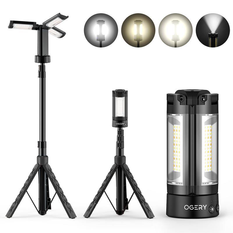 OGERY Rechargeable 10000mAh Camping Light with Detachable Tripod ( 1.75 to 6.5 Feet ), 2200 Lumens Cordless Dimmable Work Light & Emergency Light Outdoor Hiking Gear
