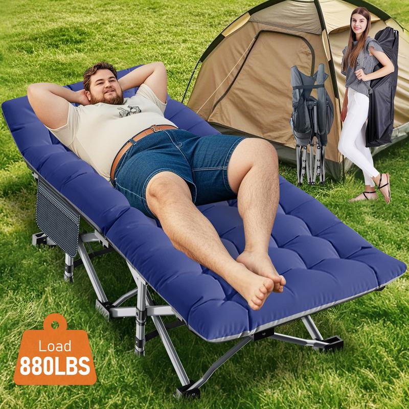 Naudacaa Folding Camping Cot with 2-Sided Mattress – Heavy-Duty, Portable Guest Bed for Camping, Travel, Outdoor & Indoor Use, Supports up to 880 lbs Blue