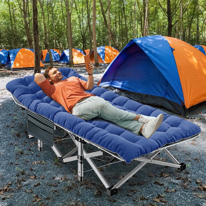 Naudacaa Folding Camping Cot with 2-Sided Mattress – Heavy-Duty, Portable Guest Bed for Camping, Travel, Outdoor & Indoor Use, Supports up to 880 lbs Blue
