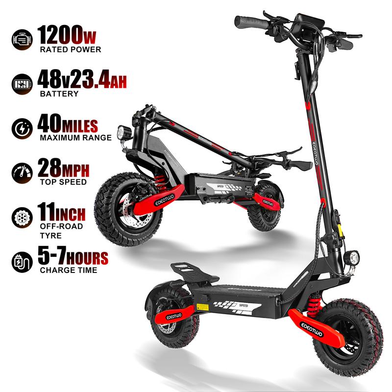 Electric scooter, 40 miles of range, 28MPH , 1200Wmaximum motor,11-inch pneumatic tires, LED screen design,double suspension, maximum load capacity 330 pounds,adult commuting electric scooter