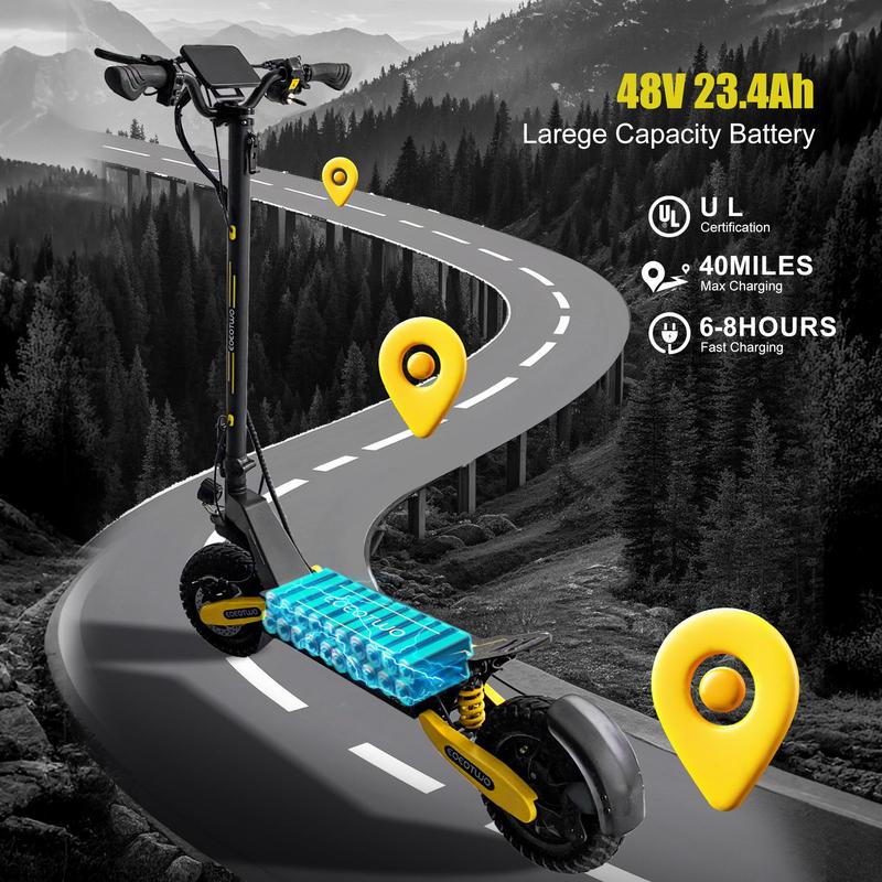 Electric scooter, 40 miles of range, 28MPH , 1200Wmaximum motor,11-inch pneumatic tires, LED screen design,double suspension, maximum load capacity 330 pounds,adult commuting electric scooter