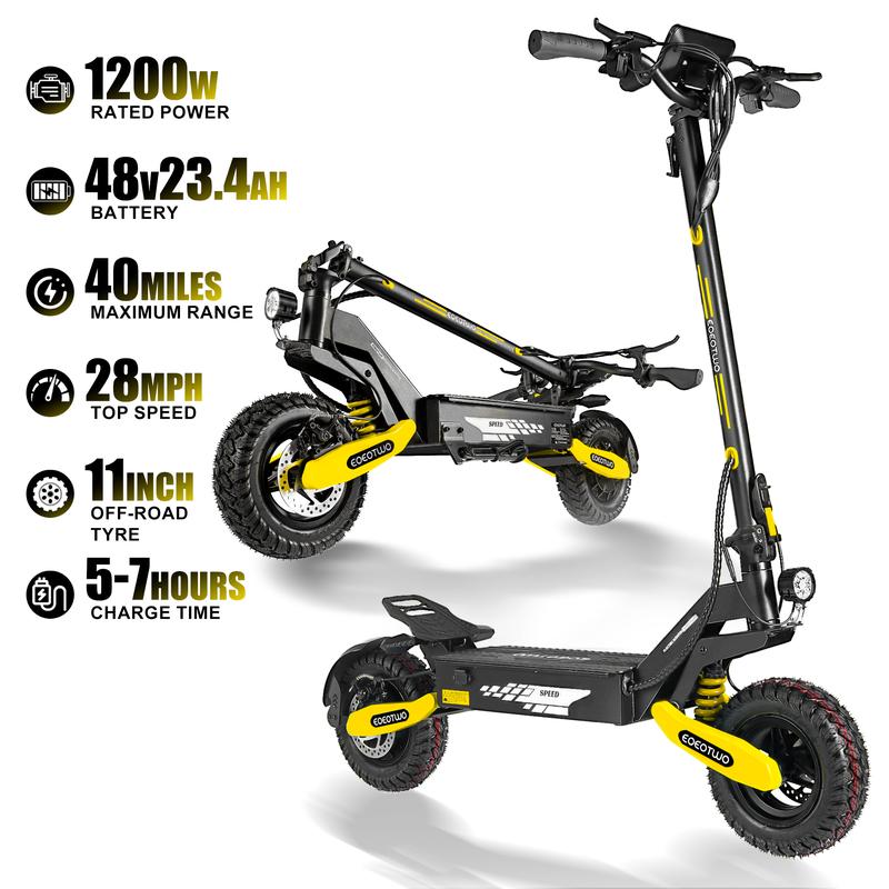 Electric scooter, 40 miles of range, 28MPH , 1200Wmaximum motor,11-inch pneumatic tires, LED screen design,double suspension, maximum load capacity 330 pounds,adult commuting electric scooter