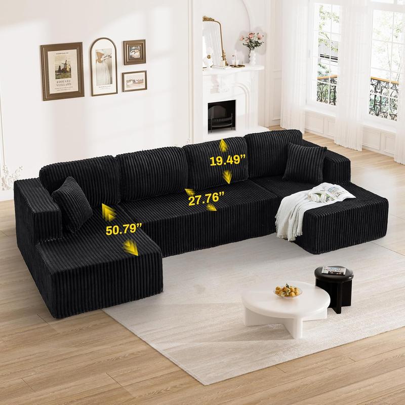 【3 Packages shipping】[2 free pillows]Niccae U-Shape Modular Sectional Couch Sofa, Compressed Corduroy, Modern Sleeper Sofa for Living Room, Space-Efficient Design (3 Packages Shipping)-Convertible Corduroy Sectional Couch