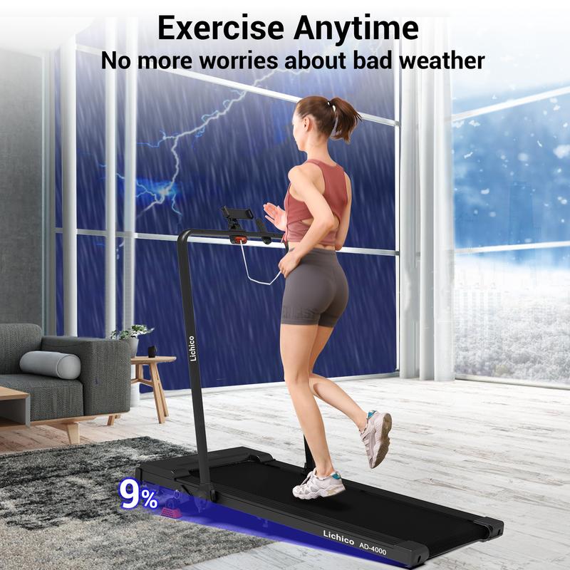 8.7MPH LICHICO Treadmill with 4-Level Incline, Flat/Incline Modes, Remote Control, Quiet Motor, Stable 2-in-1 Running Machine for Home & Office Fitness
