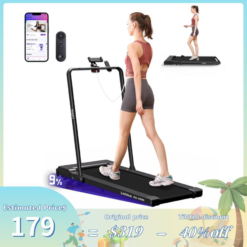 8.7MPH LICHICO Treadmill with 4-Level Incline, Flat/Incline Modes, Remote Control, Quiet Motor, Stable 2-in-1 Running Machine for Home & Office Fitness