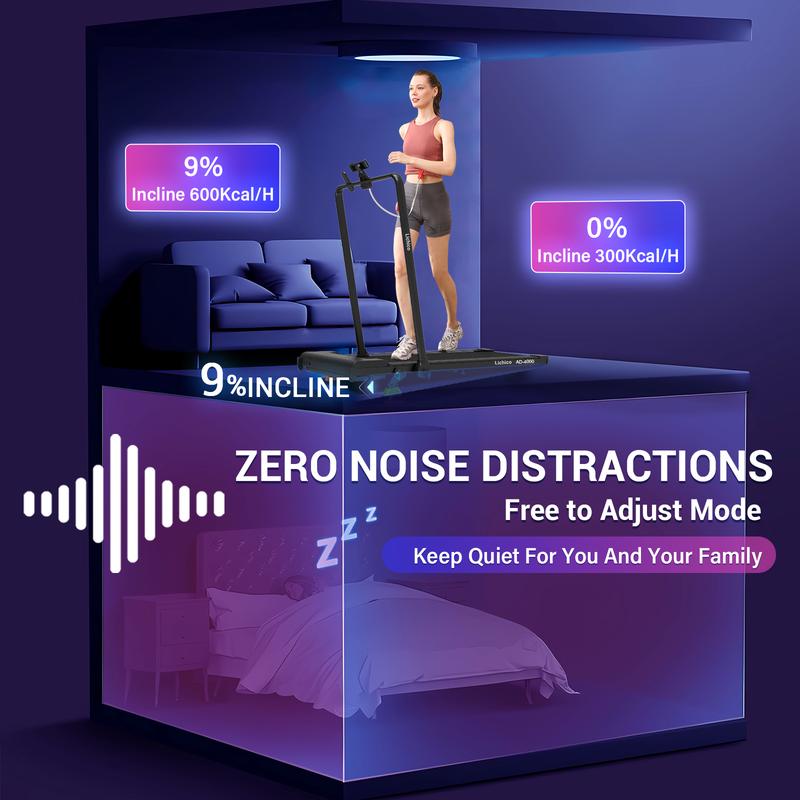 8.7MPH LICHICO Treadmill with 4-Level Incline, Flat/Incline Modes, Remote Control, Quiet Motor, Stable 2-in-1 Running Machine for Home & Office Fitness