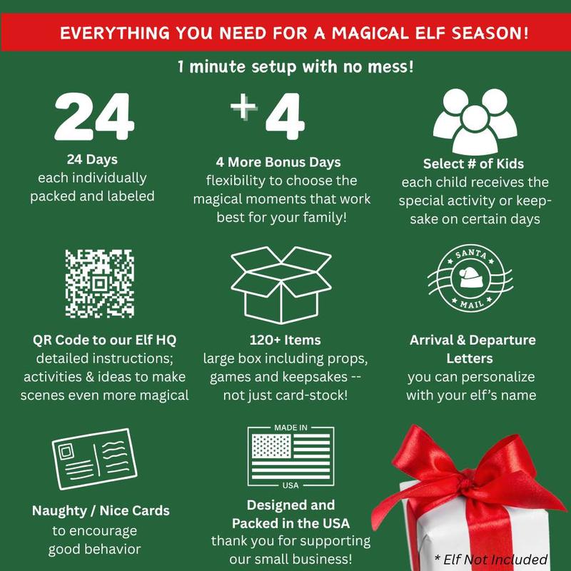 Elf Kit 2025 | Elf Arrival Kit | 24 Day Christmas Holiday Elf Kit | Crafty Elf Props, Outfits, and Mischief | Magical Elf Kit | Make Your Elf Magical beyond the Shelf