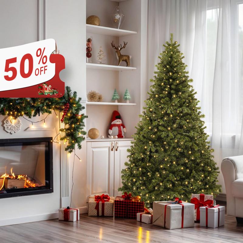 Yitahome 6/7.5FT Pre-Lit Artificial Hinged Christmas Tree, Prelighted Spruce Xmas Tree for Home, Office, Party with Branch Tips and Lights, Green