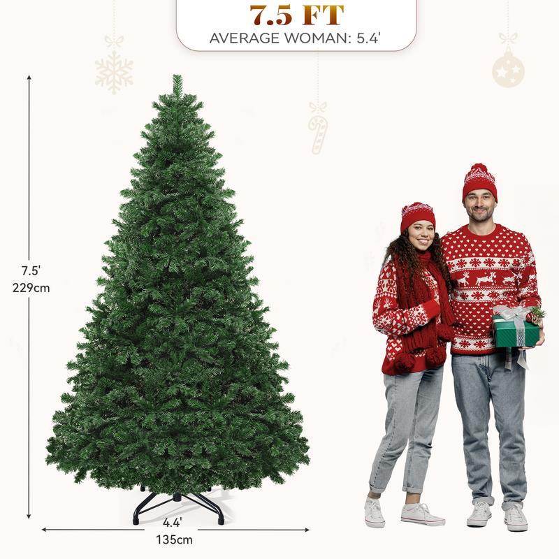 Yitahome 6/7.5FT Pre-Lit Artificial Hinged Christmas Tree, Prelighted Spruce Xmas Tree for Home, Office, Party with Branch Tips and Lights, Green