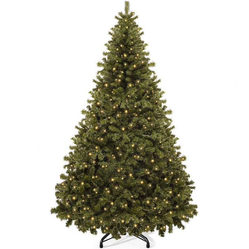 Yitahome 6/7.5FT Pre-Lit Artificial Hinged Christmas Tree, Prelighted Spruce Xmas Tree for Home, Office, Party with Branch Tips and Lights, Green