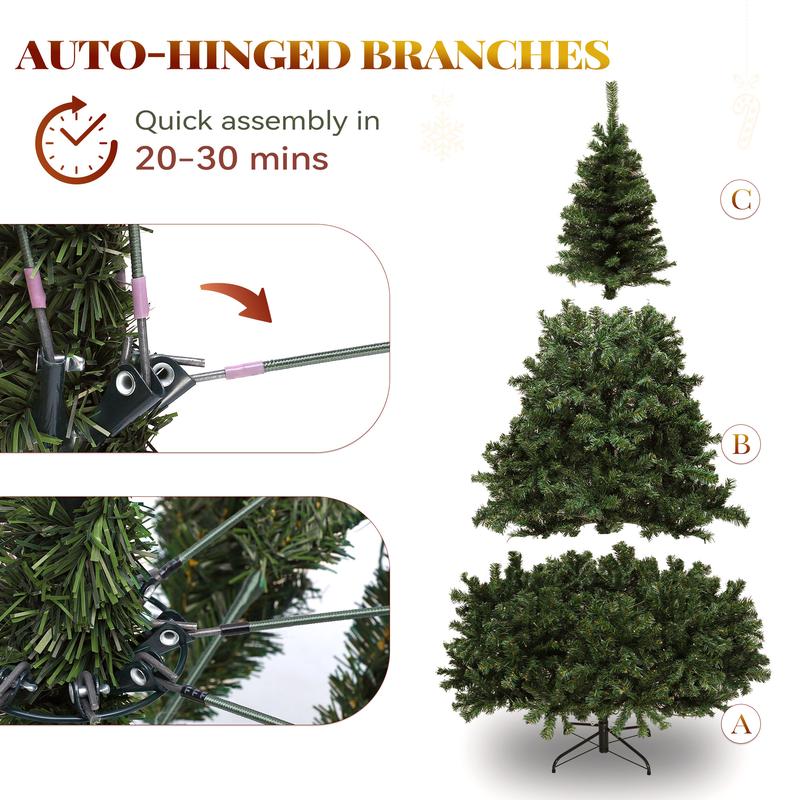 Yitahome 6/7.5FT Pre-Lit Artificial Hinged Christmas Tree, Prelighted Spruce Xmas Tree for Home, Office, Party with Branch Tips and Lights, Green