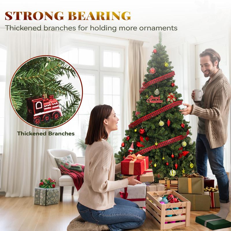 Yitahome 6/7.5FT Pre-Lit Artificial Hinged Christmas Tree, Prelighted Spruce Xmas Tree for Home, Office, Party with Branch Tips and Lights, Green