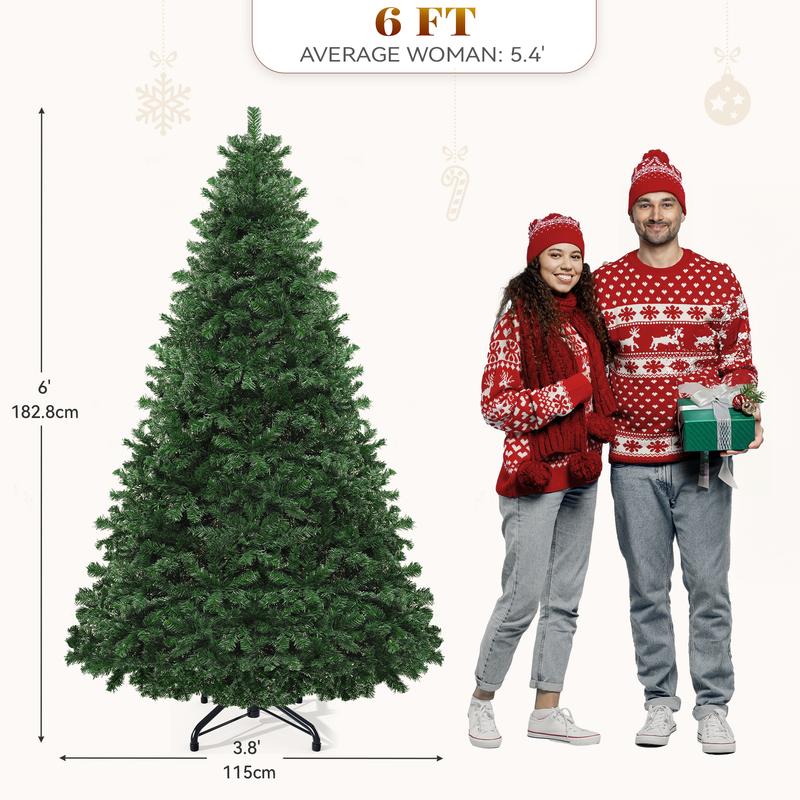 Yitahome 6/7.5FT Pre-Lit Artificial Hinged Christmas Tree, Prelighted Spruce Xmas Tree for Home, Office, Party with Branch Tips and Lights, Green
