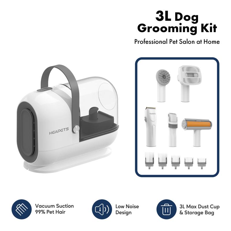 Homeika Dog Grooming Vacuum Kit - 3L Vacuum with 7 Tools, Low Noise Electric Clipper and Brush for Pet Shedding at Home