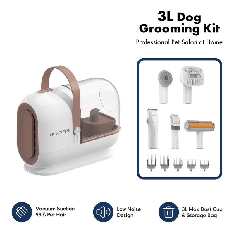 Homeika Dog Grooming Vacuum Kit - 3L Vacuum with 7 Tools, Low Noise Electric Clipper and Brush for Pet Shedding at Home