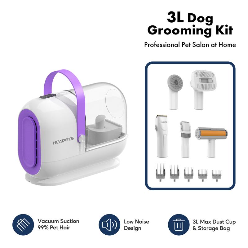 Homeika Dog Grooming Vacuum Kit - 3L Vacuum with 7 Tools, Low Noise Electric Clipper and Brush for Pet Shedding at Home
