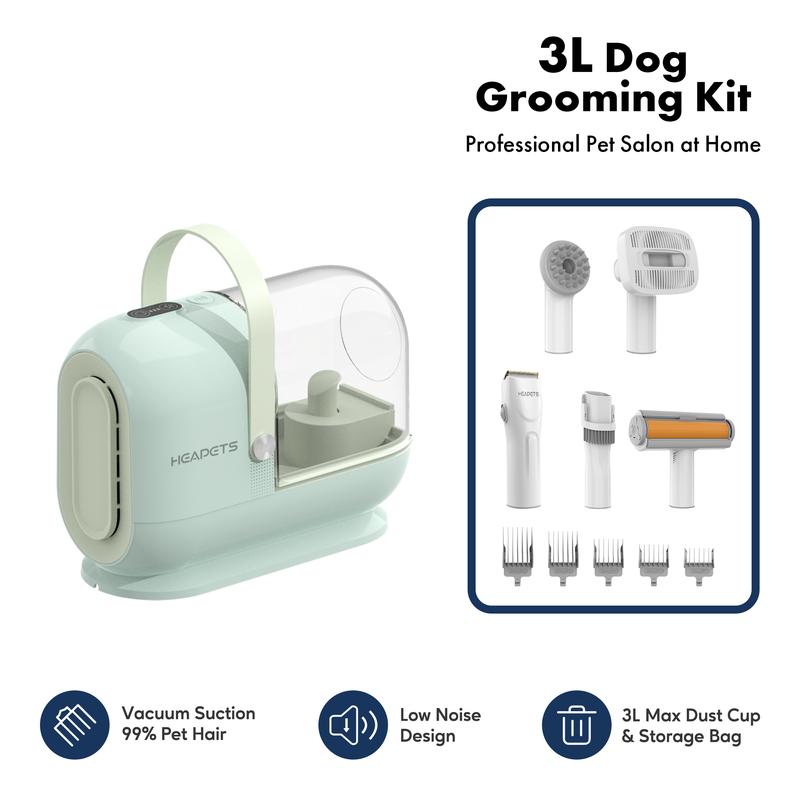 Homeika Dog Grooming Vacuum Kit - 3L Vacuum with 7 Tools, Low Noise Electric Clipper and Brush for Pet Shedding at Home