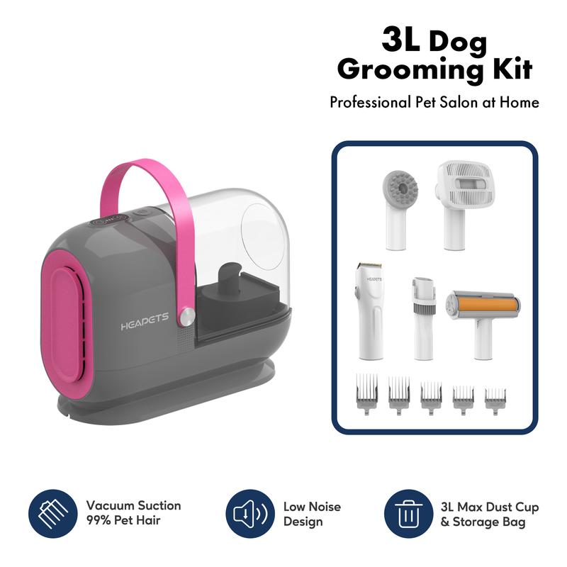 Homeika Dog Grooming Vacuum Kit - 3L Vacuum with 7 Tools, Low Noise Electric Clipper and Brush for Pet Shedding at Home
