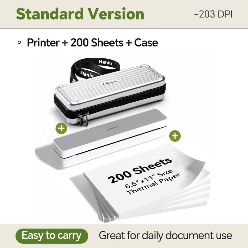 Inkless Portable Printer, Wireless Bluetooth Thermal Printer for Travel & Mobile Use, Compatible with iOS, Android, Laptop, Supports 8.5