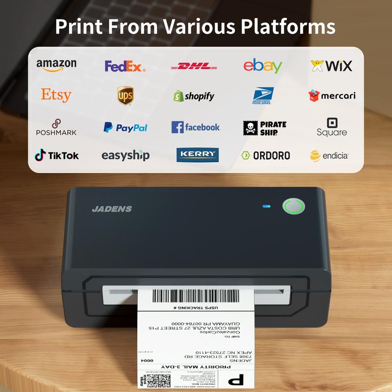 JADENS Shipping Label Printer, Bluetooth Wireless Thermal Label Printer, Compatible with iOS, Android, Windows, Mac, Chromebook, Widely Used for Etsy, Ebay, Shopify, USPS