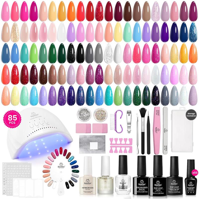 Beetles Gel Nail Polish Kit with U V Light Gel Polish Nail Set with Diamond Decorations & Nail Art Stickers and Manicure Tools Soak Off All Season Gel Nail Kit Cutics DIY Gift for Women