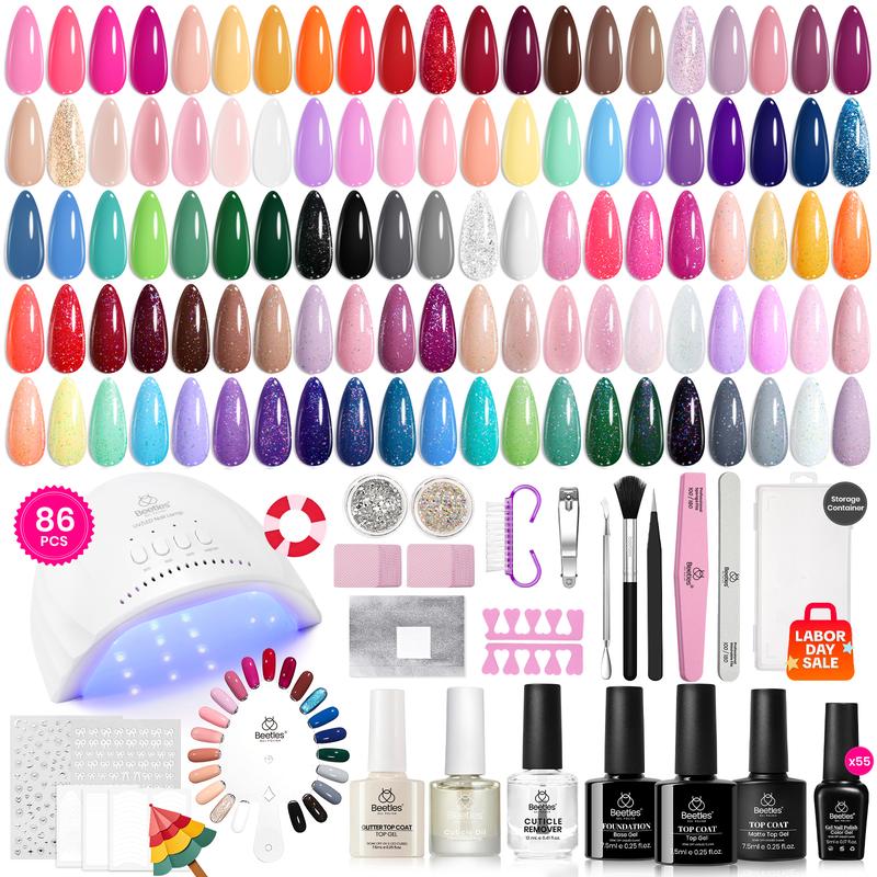 Beetles Gel Nail Polish Kit with U V Light Gel Polish Nail Set with Diamond Decorations & Nail Art Stickers and Manicure Tools Soak Off All Season Gel Nail Kit Cutics DIY Gift for Women