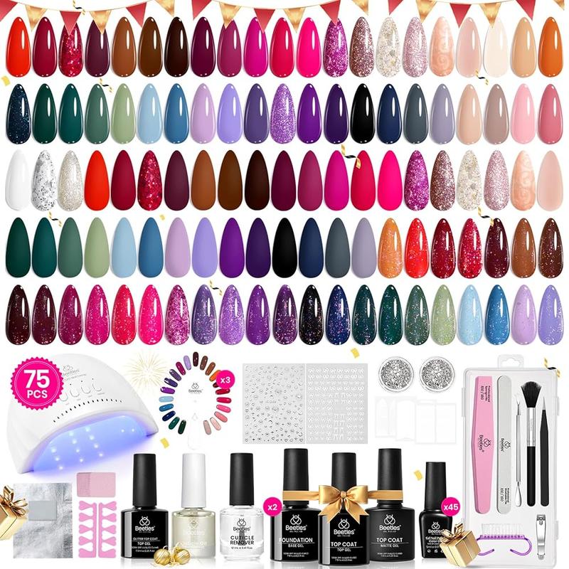 Beetles Gel Nail Polish Kit with U V Light Gel Polish Nail Set with Diamond Decorations & Nail Art Stickers and Manicure Tools Soak Off All Season Gel Nail Kit Cutics DIY Gift for Women