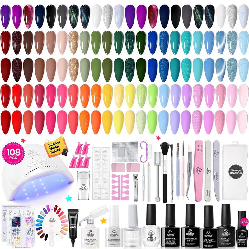 Beetles Gel Nail Polish Kit with U V Light Gel Polish Nail Set with Diamond Decorations & Nail Art Stickers and Manicure Tools Soak Off All Season Gel Nail Kit Cutics DIY Gift for Women