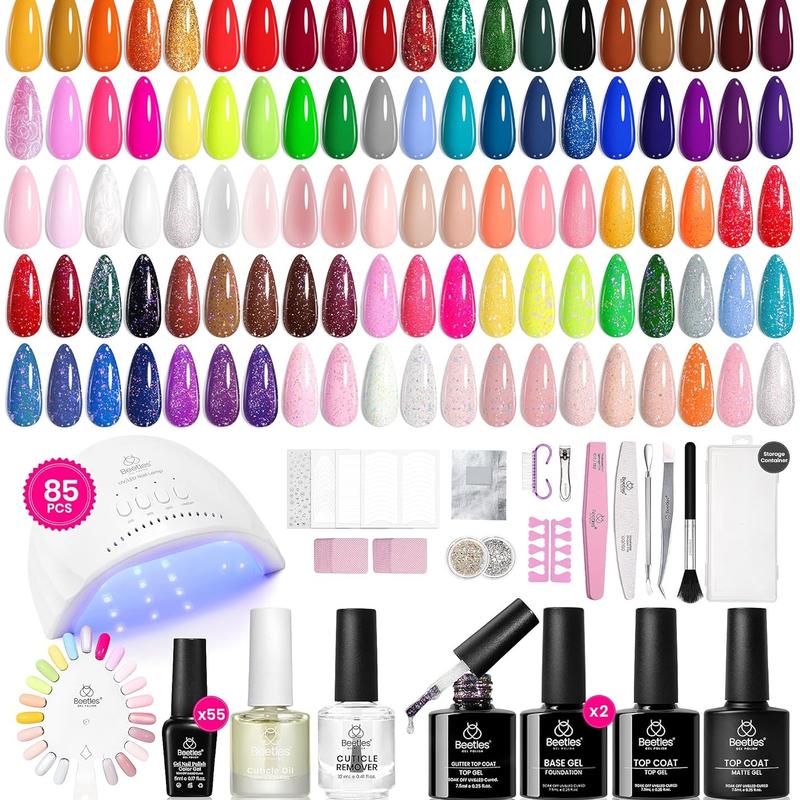 Beetles Gel Nail Polish Kit with U V Light Gel Polish Nail Set with Diamond Decorations & Nail Art Stickers and Manicure Tools Soak Off All Season Gel Nail Kit Cutics DIY Gift for Women