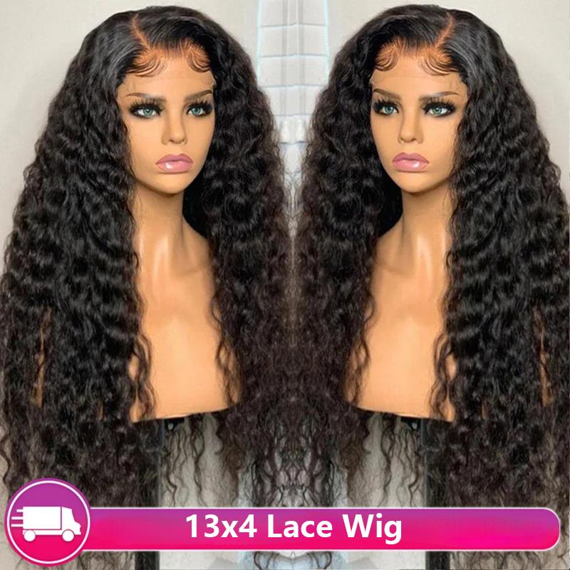 Bling Hair 13x6 Deep Curly Human Hair Wigs 13x4 Transparent Lace Frontal Wig Deep Wave Lace Front Wig For Women PrePlucked Wigs 180% Density