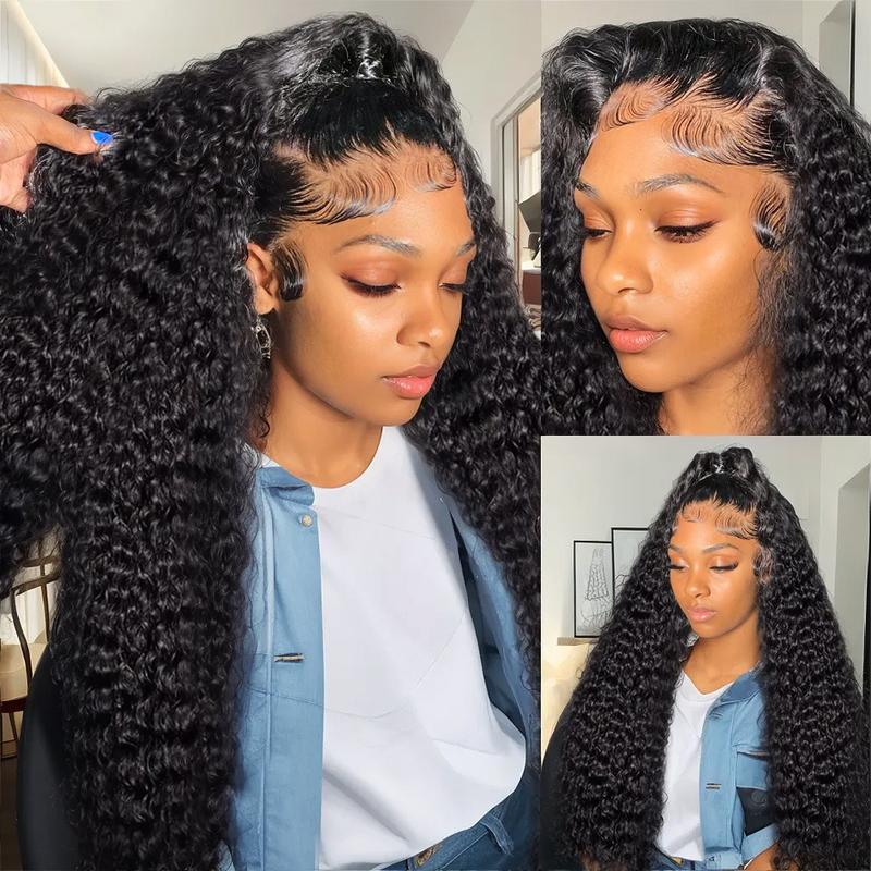 Bling Hair 13x6 Deep Curly Human Hair Wigs 13x4 Transparent Lace Frontal Wig Deep Wave Lace Front Wig For Women PrePlucked Wigs 180% Density