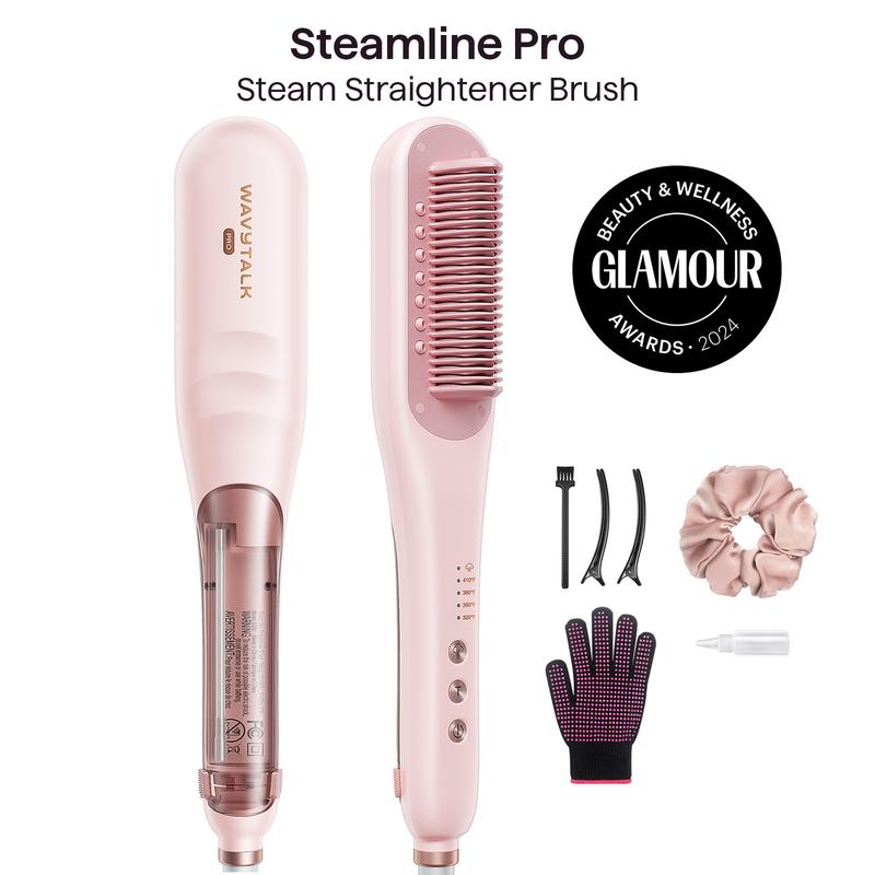 Wavytalk Steamline Pro Steam Hair Straightener Brush Hair Straightening Comb with Scrunchie and Glove