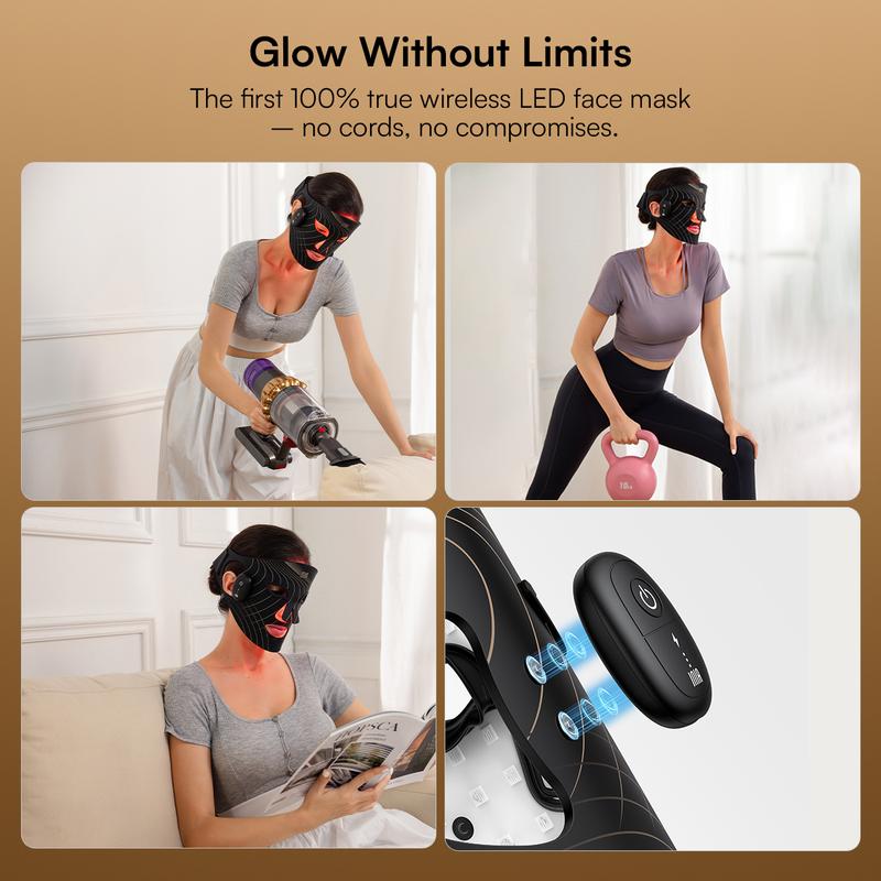 INIA GLOW Wireless LED Face Mask, 2-Year Warranty, Portable and Rechargeable for LED Facial Mask Skincare at Home and Travel, The Ultimate Gift Choice for this Season