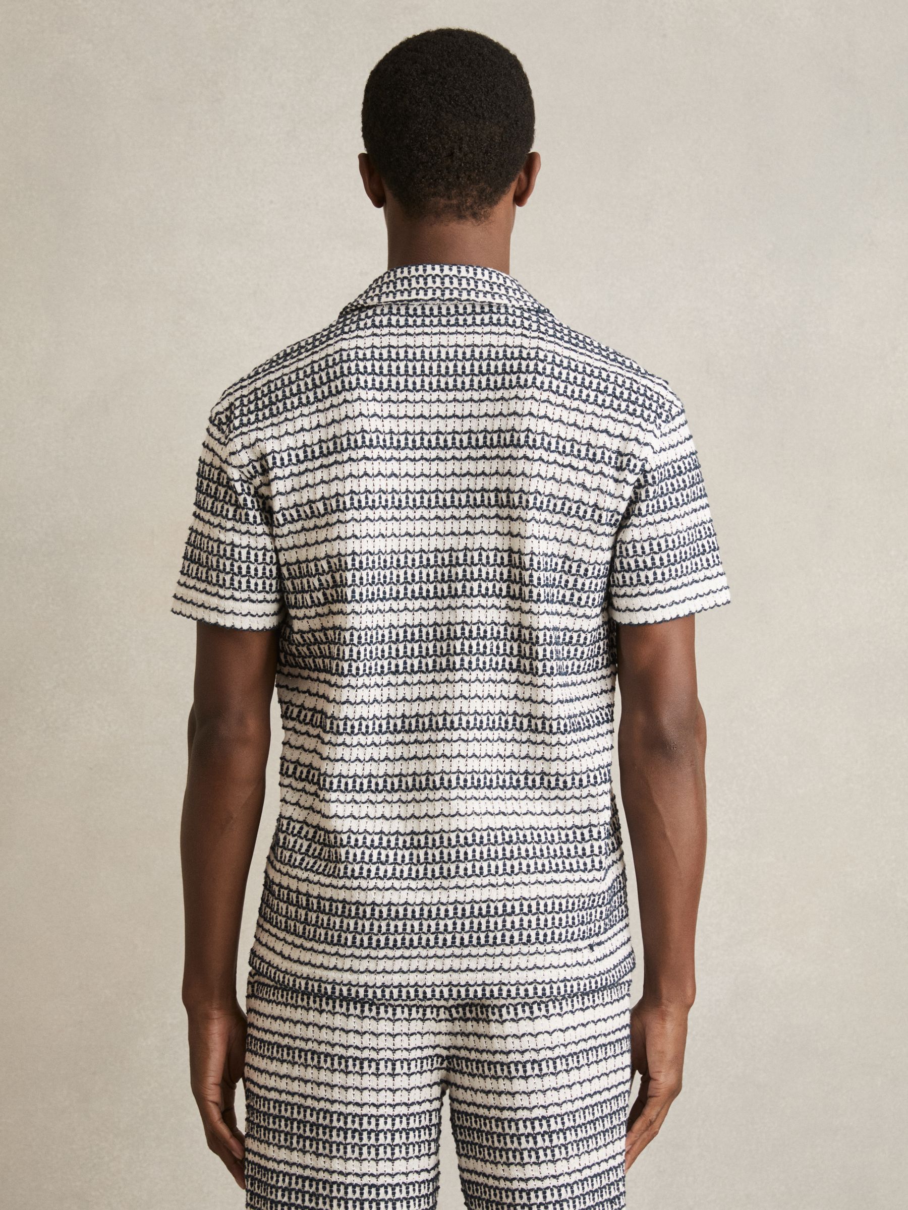 Crochet Cuban-Collar Shirt in White/Black