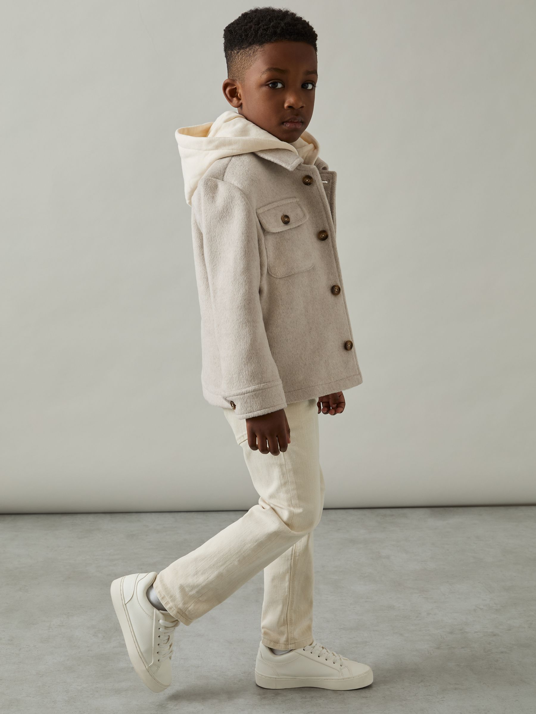 9-13 yrs Removable-Hood Brushed-Twill Overshirt in Stone