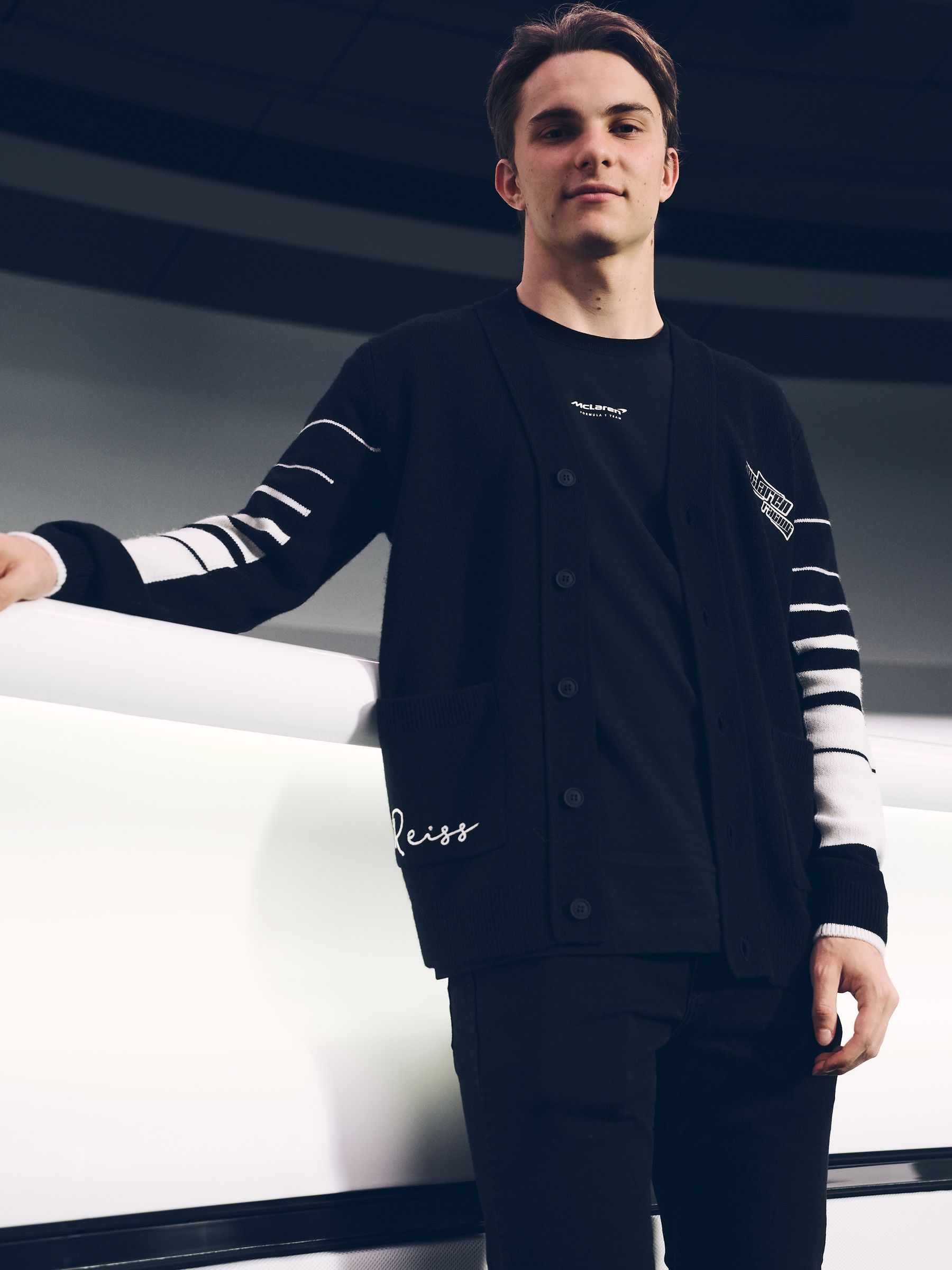 McLaren F1 Team Wool-Cashmere Varsity Cardigan in Black