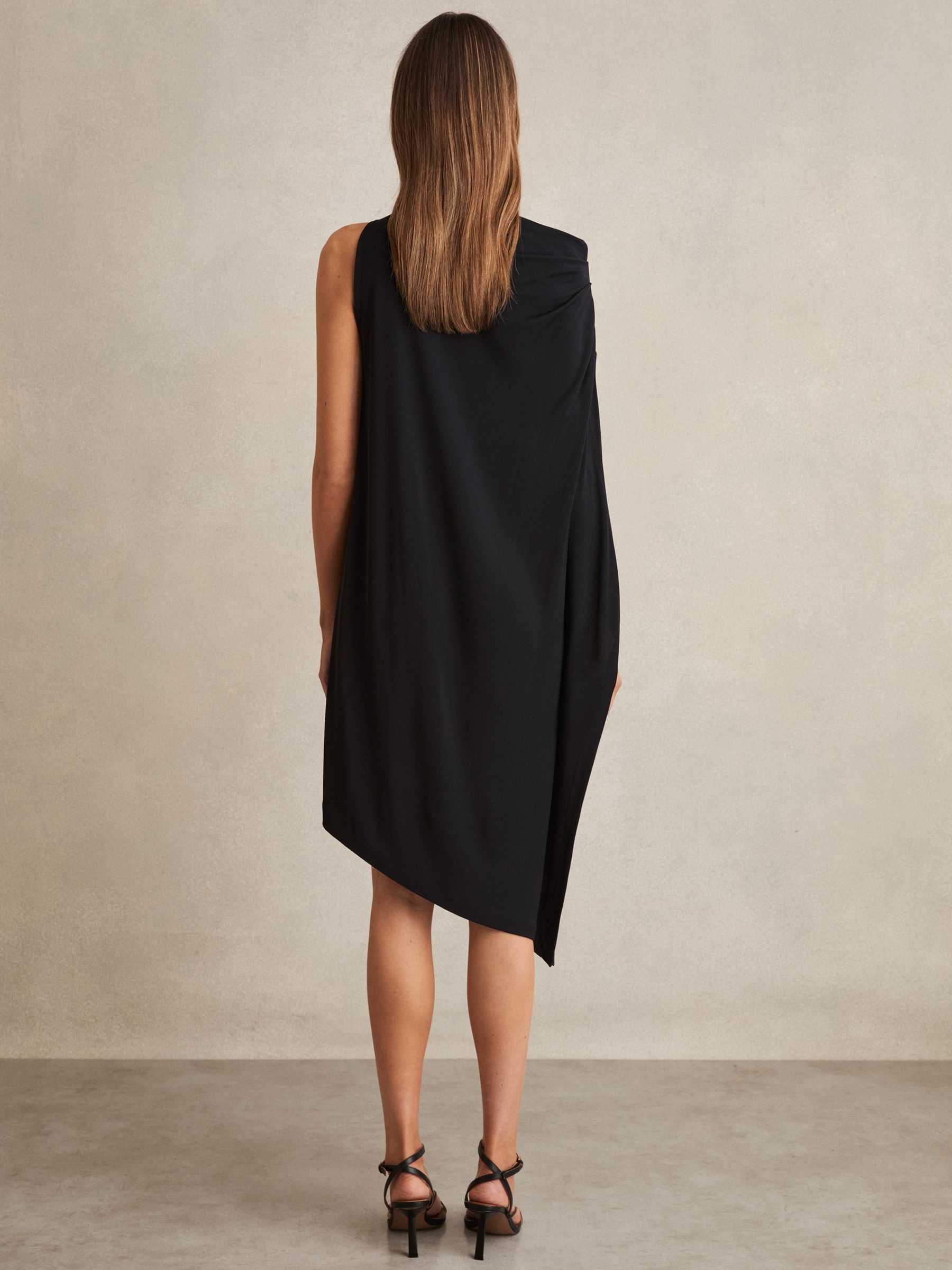 Asymmetric Draped Jersey Dress in Navy/Black