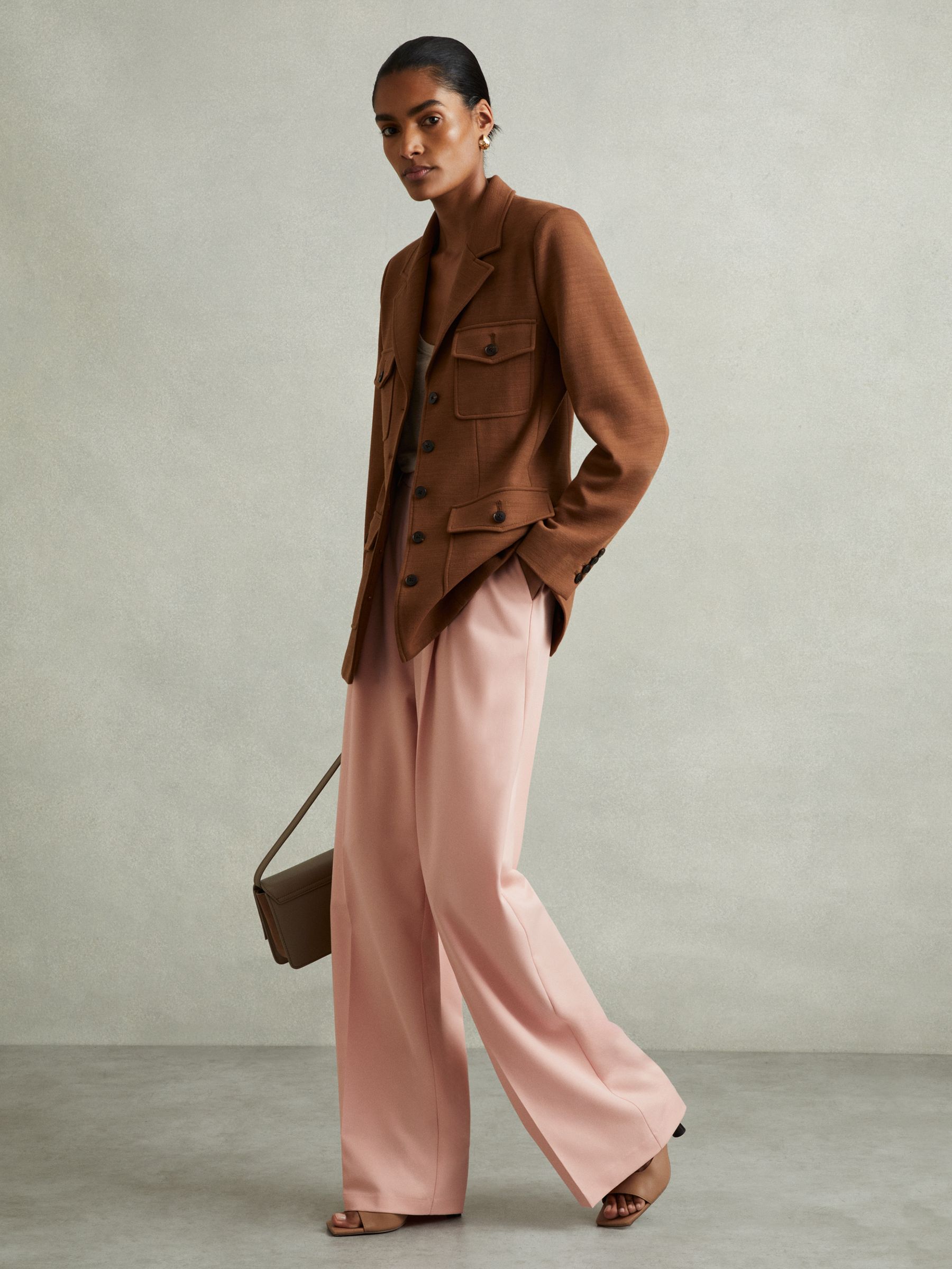 Double Pleat Wide Leg Trousers in Pink