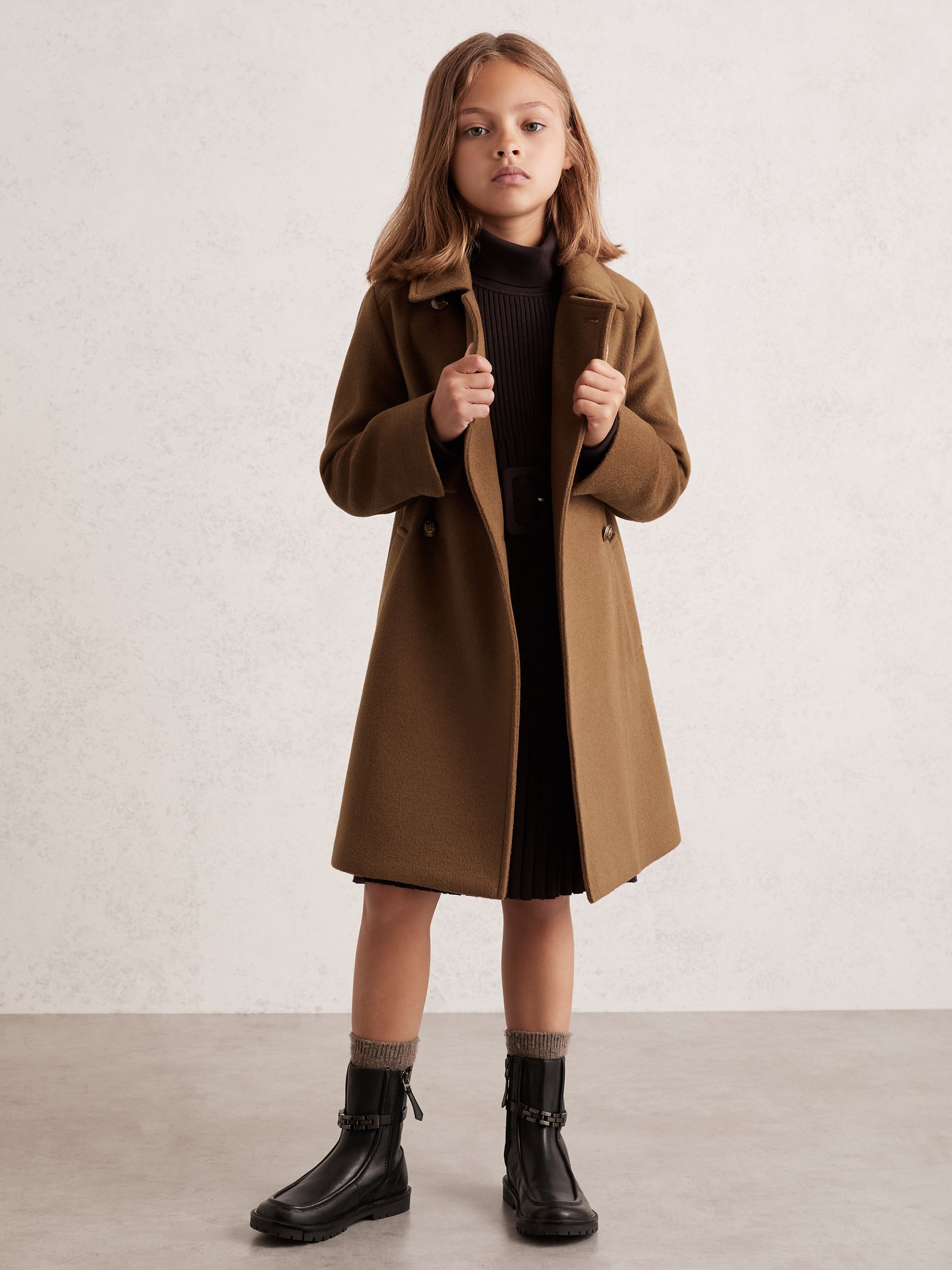 3-9 yrs Wool-Blend Double-Breasted Coat in Camel