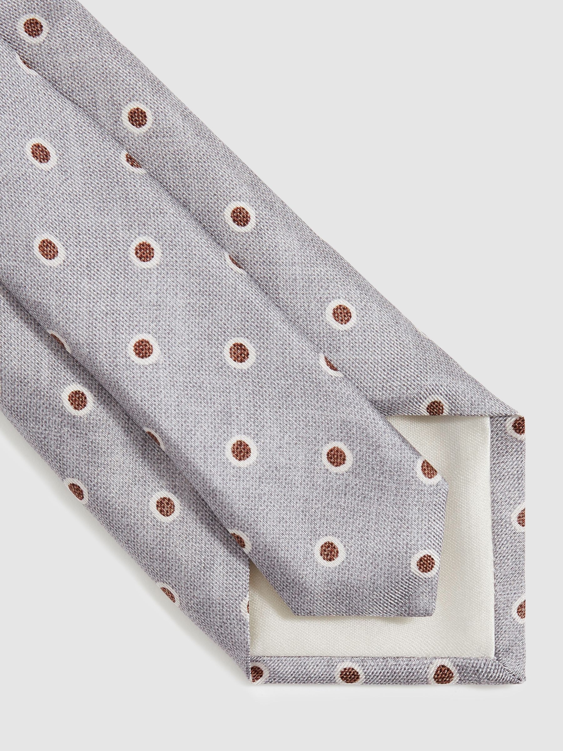Silk Polka Dot Print Tie in Soft Grey