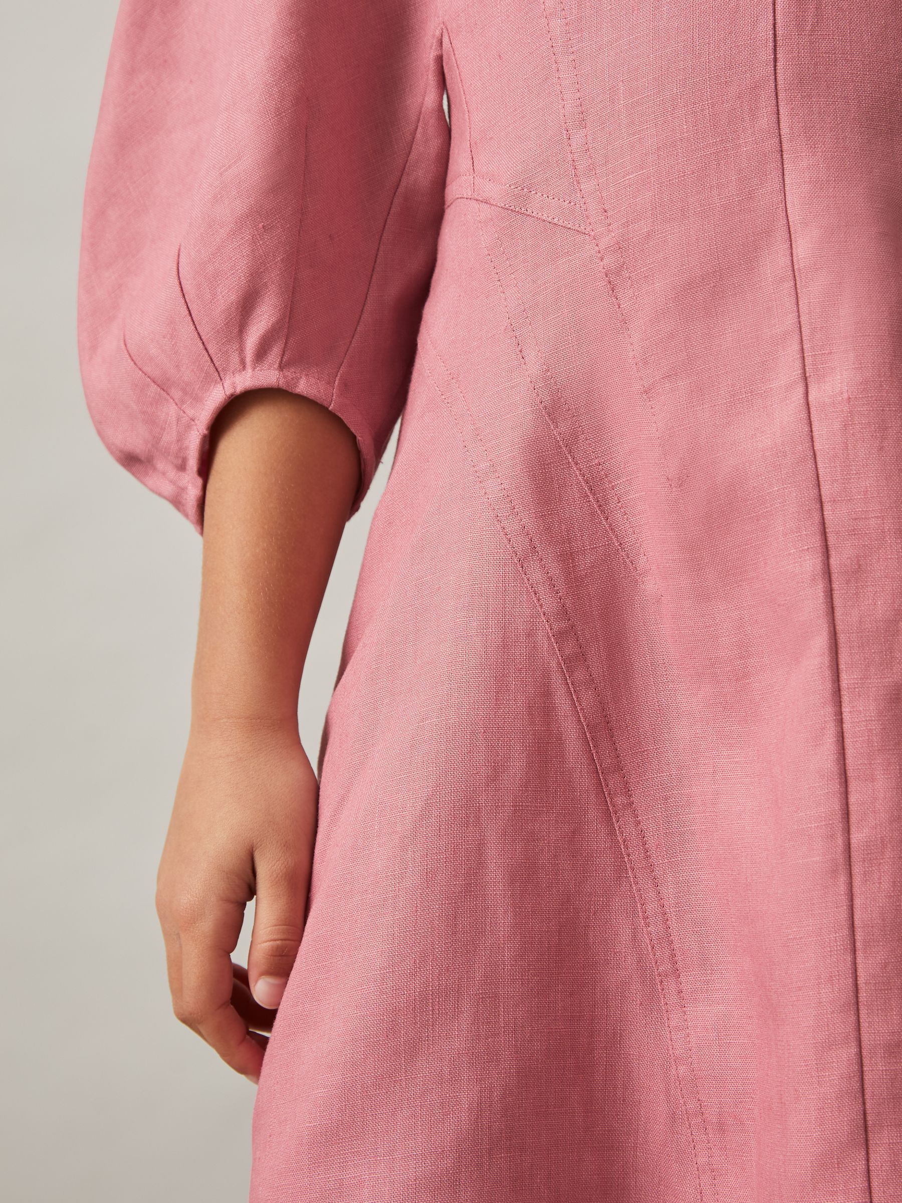 9-13 yrs Linen Balloon-Sleeve Dress in Pink