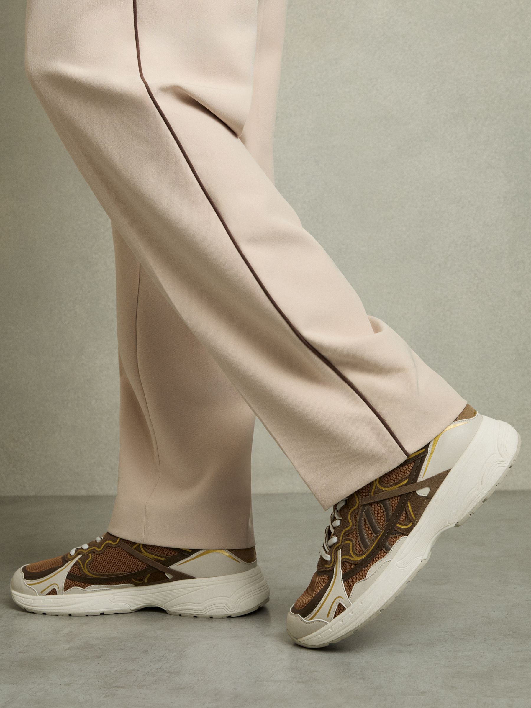 Nubuck and Mesh Trainers in Tobacco