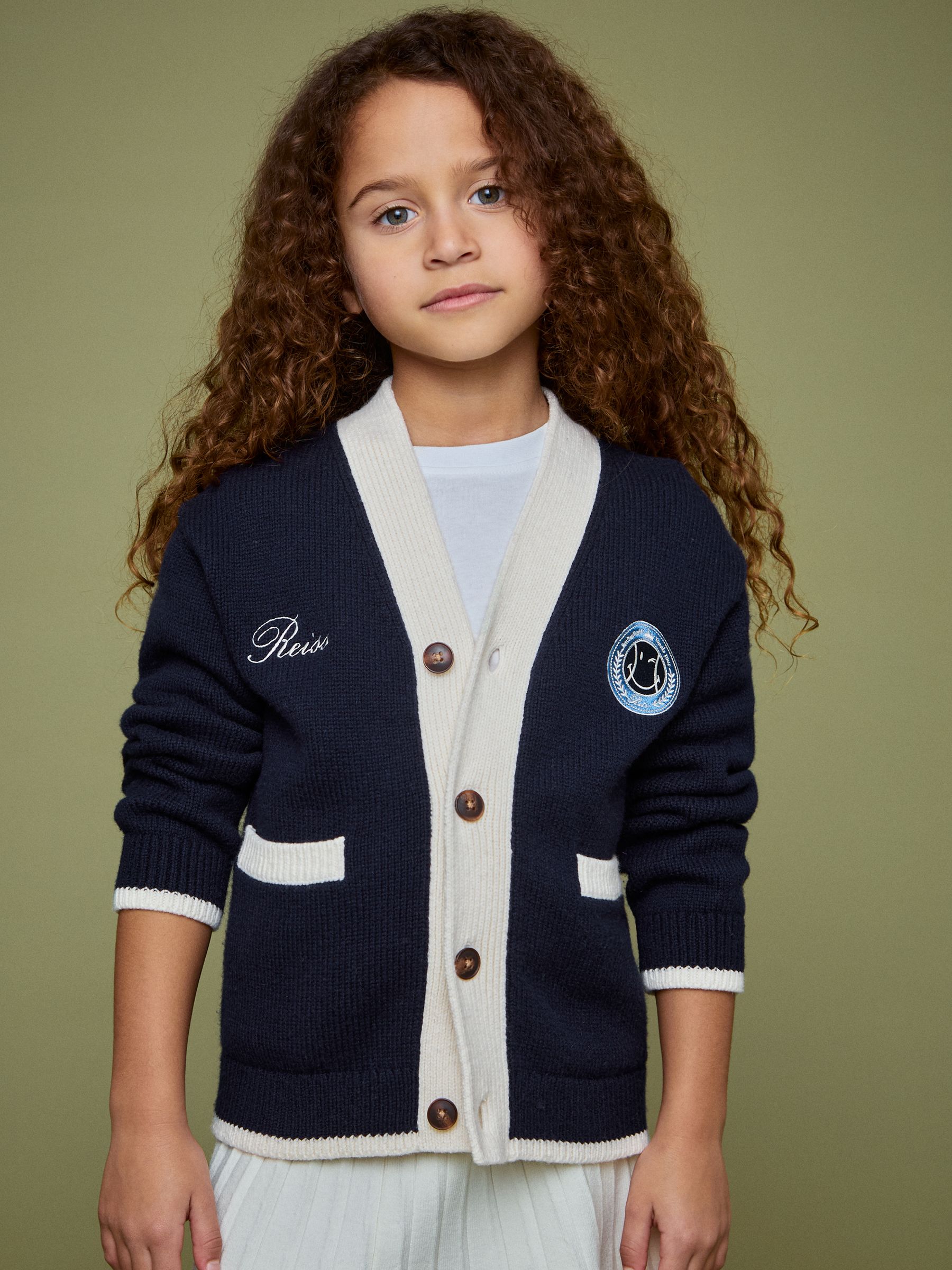 13-14 yrs SmileyWorld | Reiss Logo Cardigan Unisex Fit in Off White